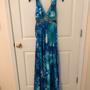 Mas Querade Long Multi-Colored Blue Dress